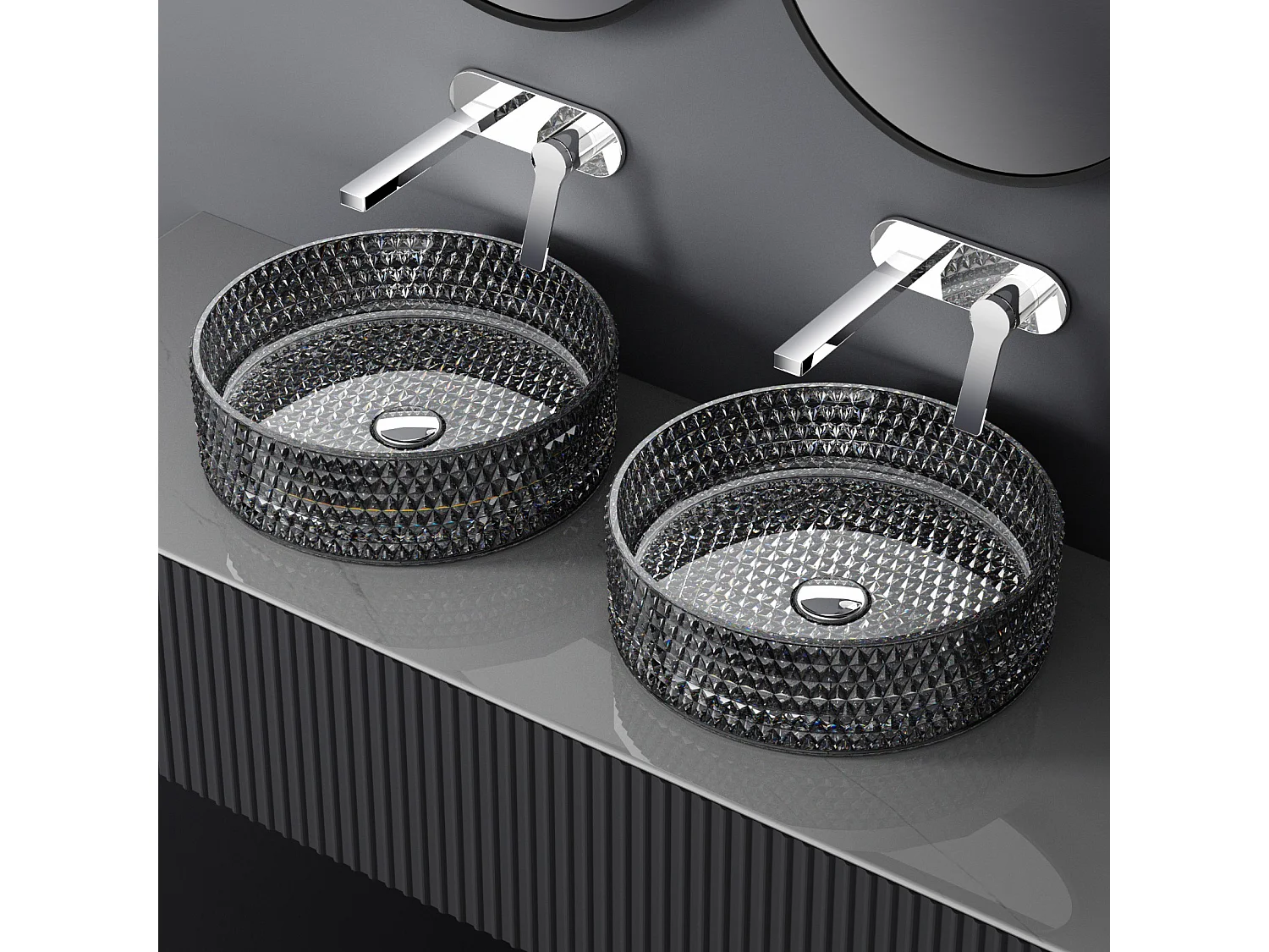 EMKE Lavabo in Vetro Nero da Appoggiare su Piano | 360 x 360 x 112 mm - Design Moderno