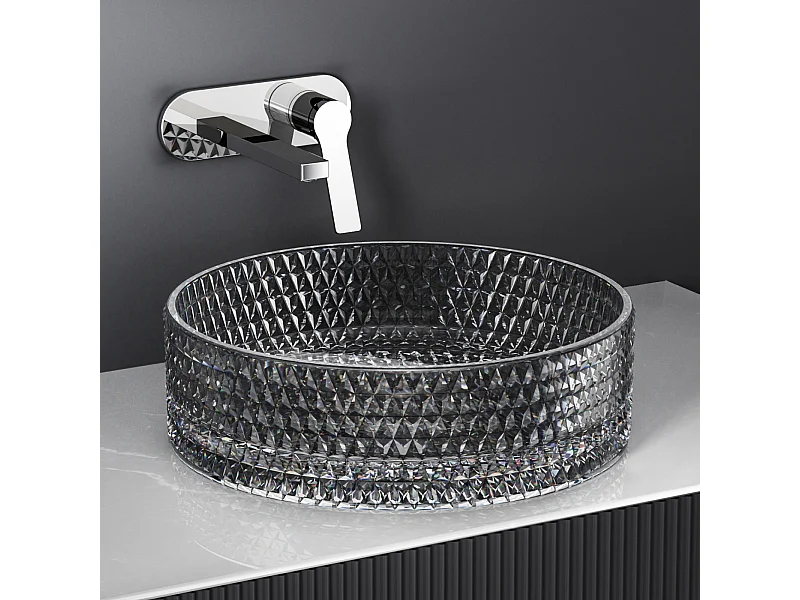 EMKE Waschbecken Glas Aufsatzwaschbecken Glaswaschbecken Handwaschbecken Rund Waschschale Schwarz 360 x 360 x 112 mm