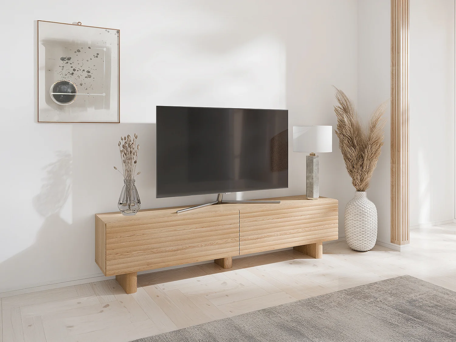 Meuble TV avec 2 portes en MDF - 180 cm - Naturel - LUDIMA