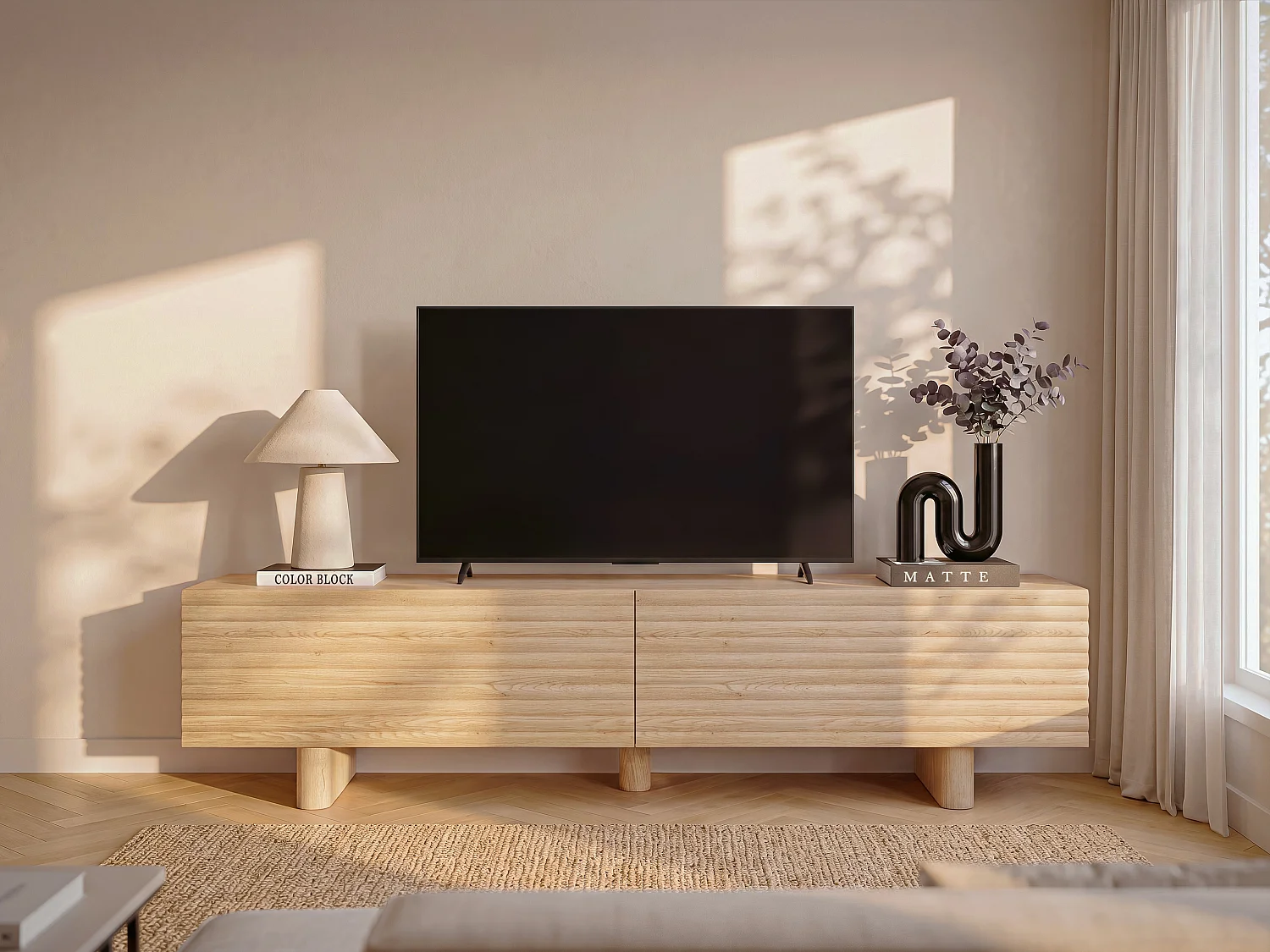TV-Möbel mit 2 Türen - MDF - 180 cm - Holzfarben - LUDIMA
