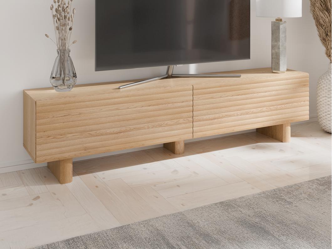 Meuble TV avec 2 portes en MDF - 180 cm - Naturel - LUDIMA