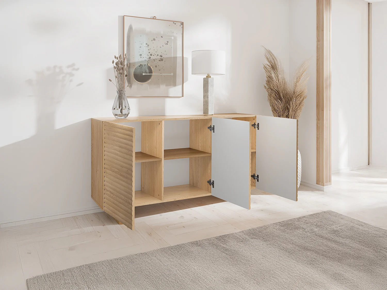 Buffet med 3 dører i MDF - Naturlig - LUDIMA