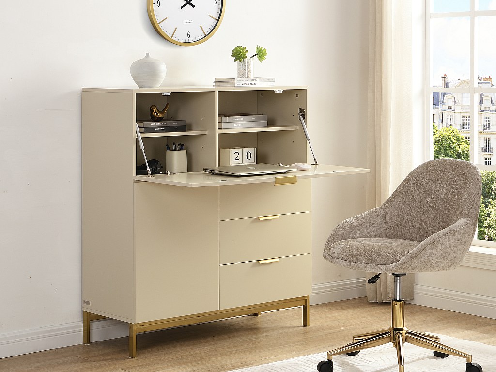 Sekretär mit 2 Türen & 3 Schubladen - MDF & Metall - Beige - ERWIN günstig online kaufen