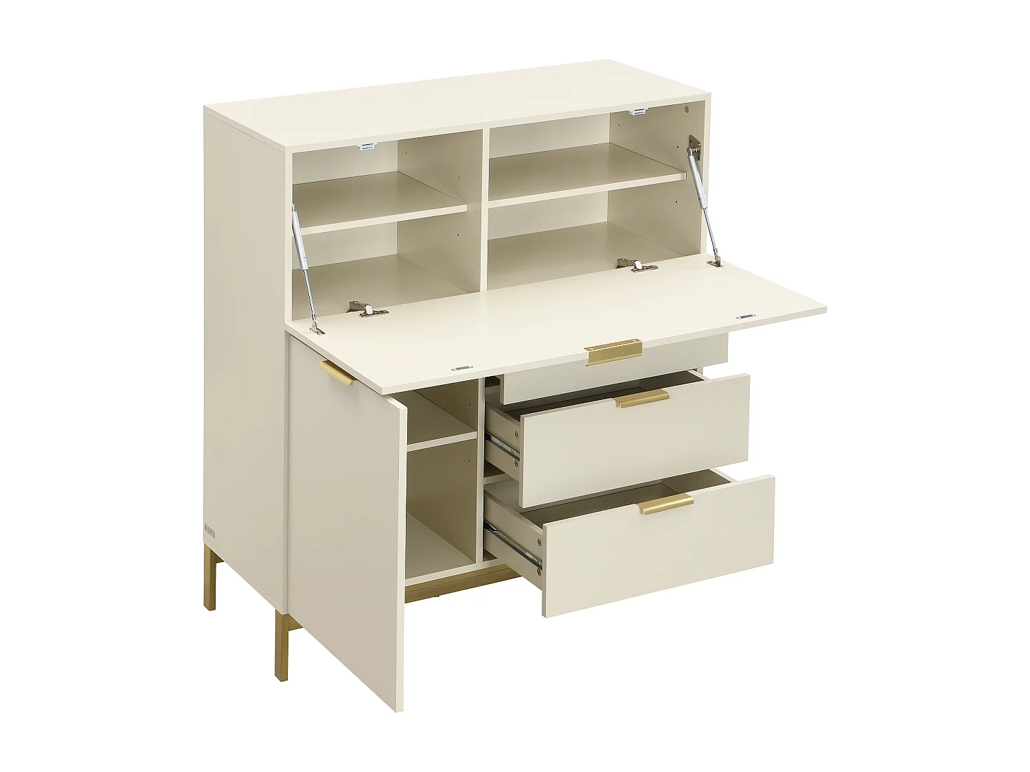 Secrétaire avec 2 porte et 3 tiroirs - MDF et métal - Beige - ERWIN