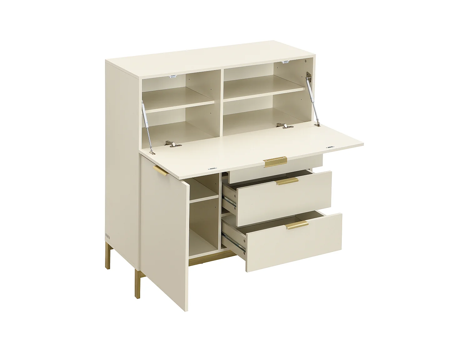 Sekretær med 2 låger og 3 skuffer - MDF og metal - Beige - ERWIN