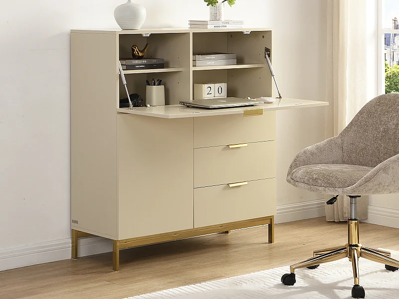 Scrivania con 2 ante e 3 cassetti MDF e Metallo Beige - ERWIN