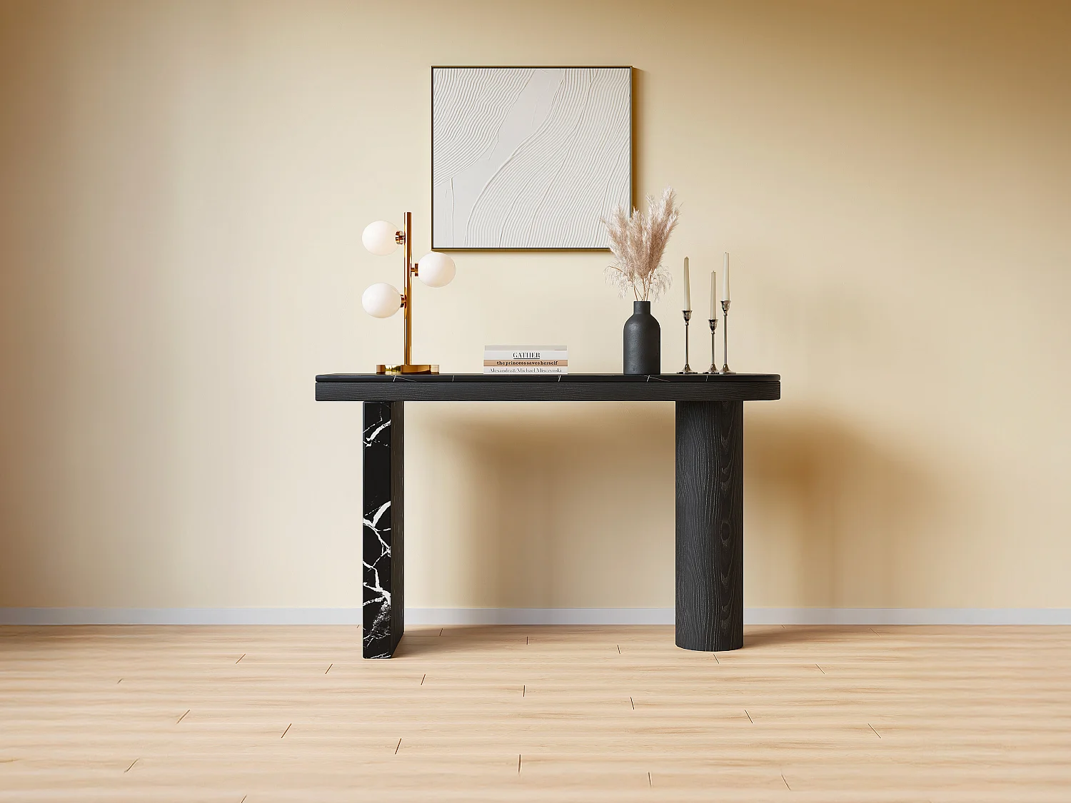Console en marbre et MDF - Noir - LOUNARCA