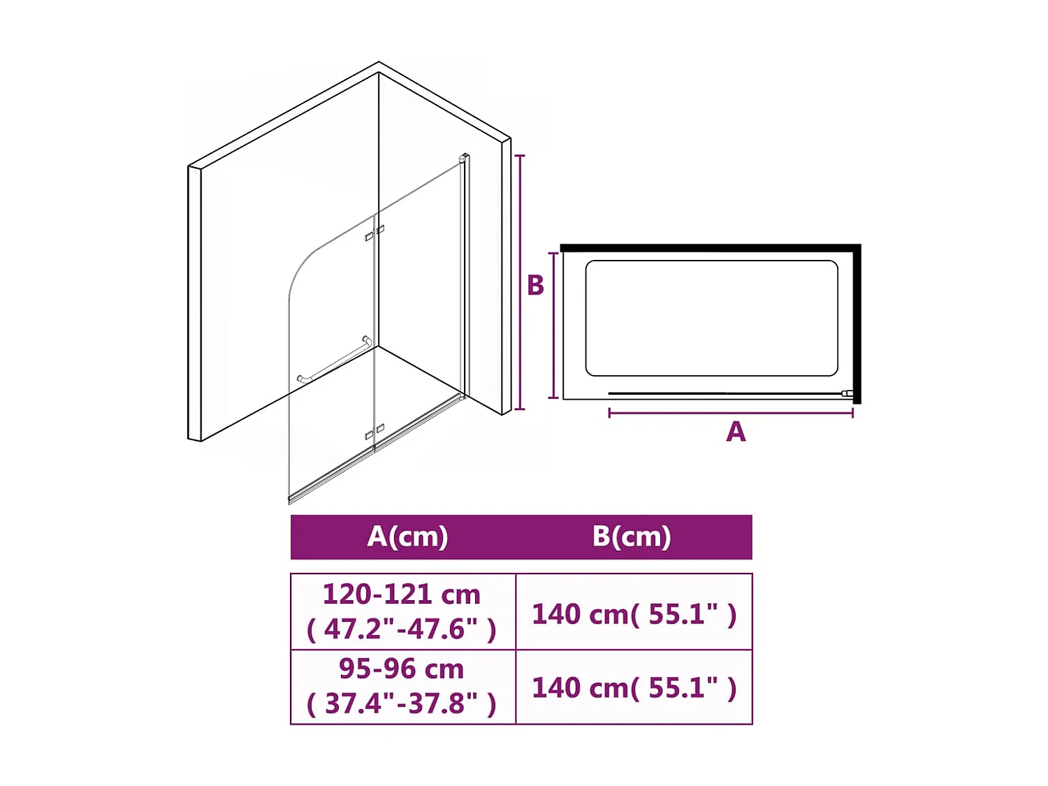 Box doccia pieghevole 2 ante ESG 120x140 cm