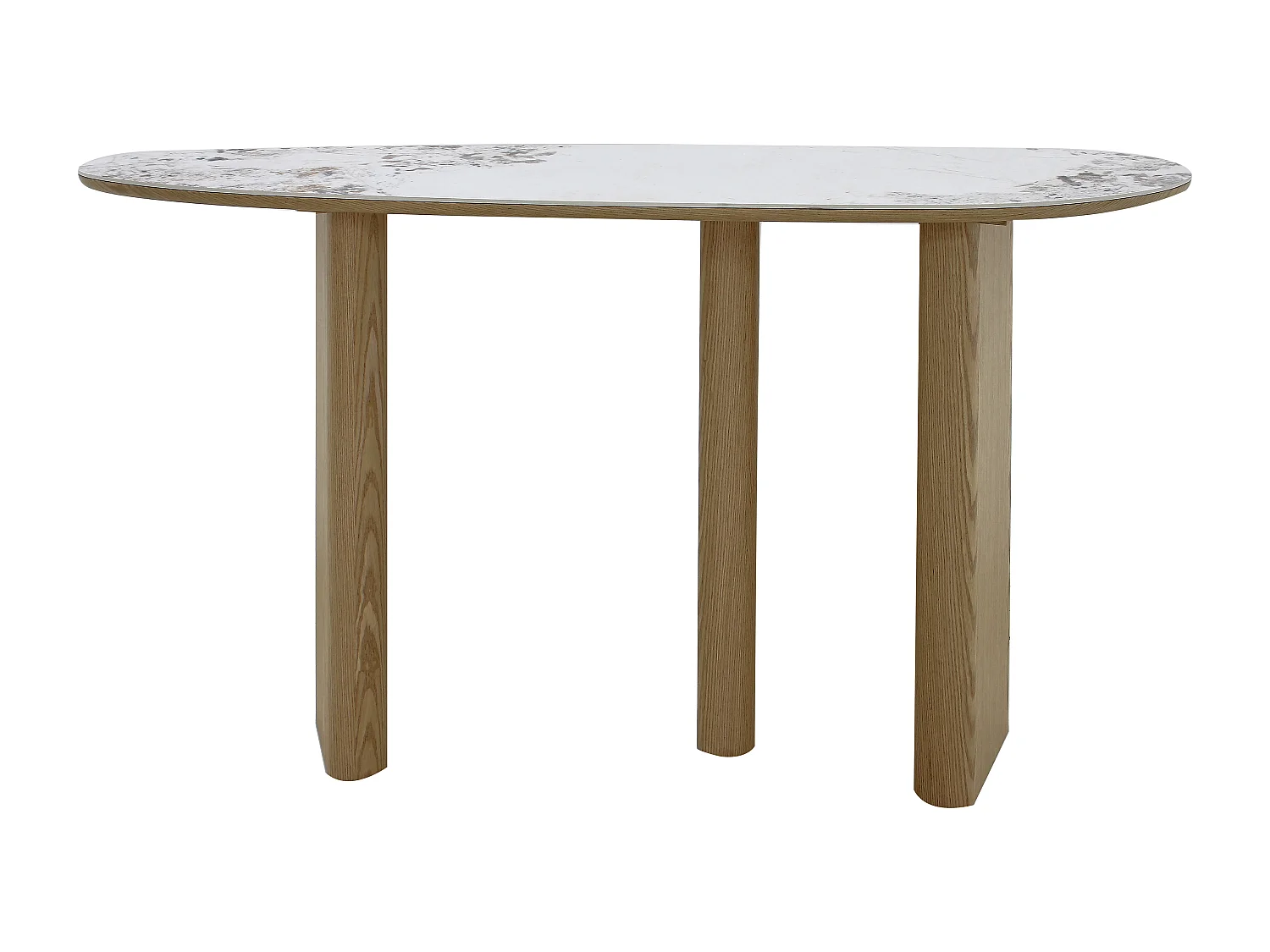 Console en céramique et MDF - Naturel et effet marbre blanc - MODREYO