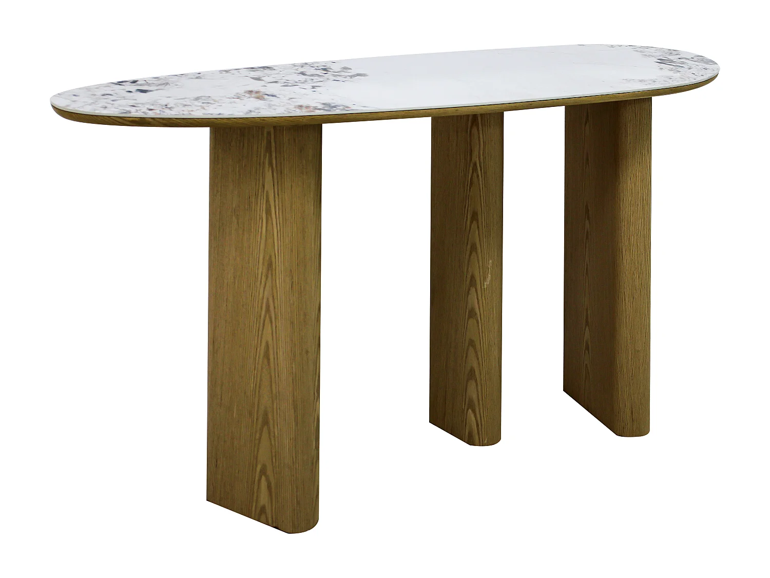 Console en céramique et MDF - Naturel et effet marbre blanc - MODREYO