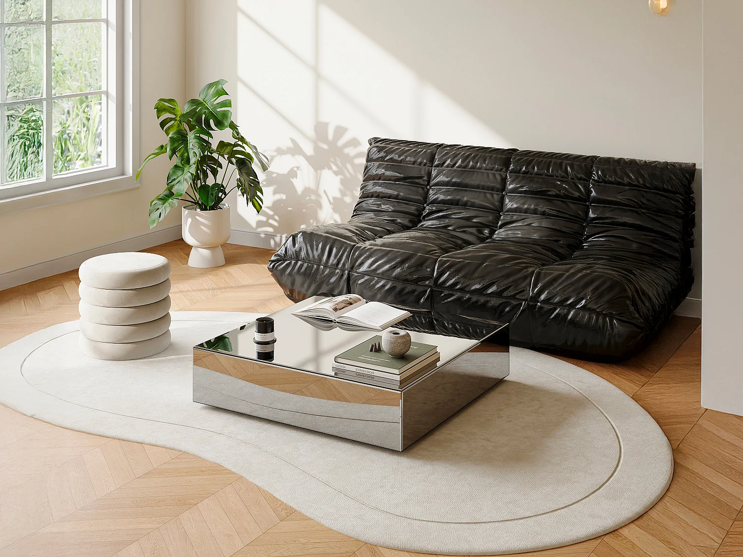 Table basse en MDF et miroir - PRISMELIO