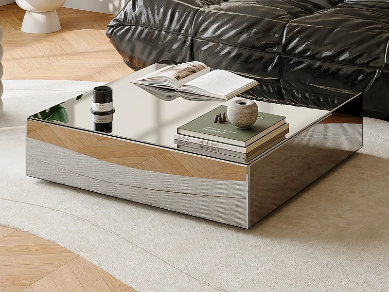 Table basse en MDF et miroir - PRISMELIO