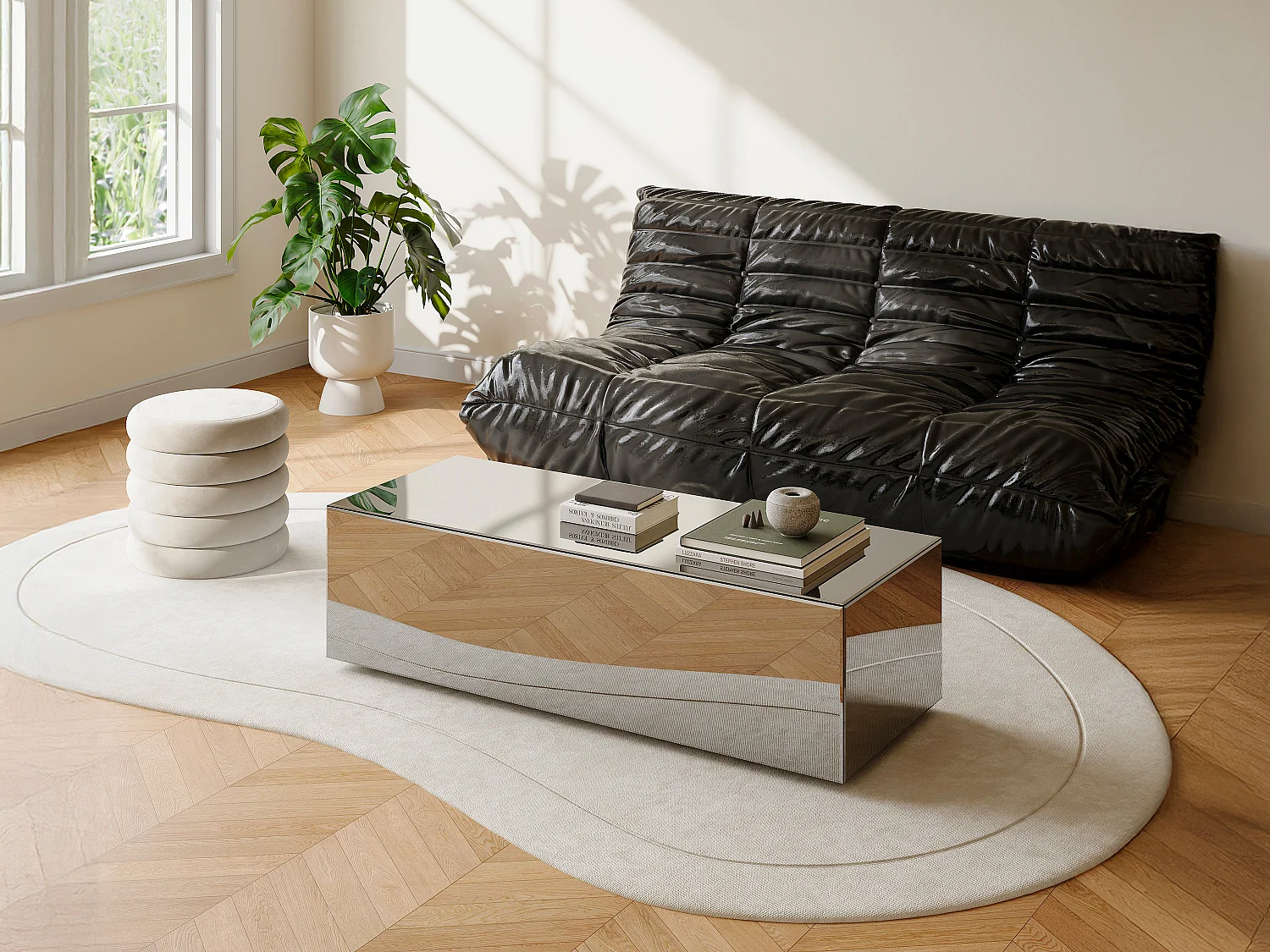 Table basse en MDF et miroir - MIRZEA