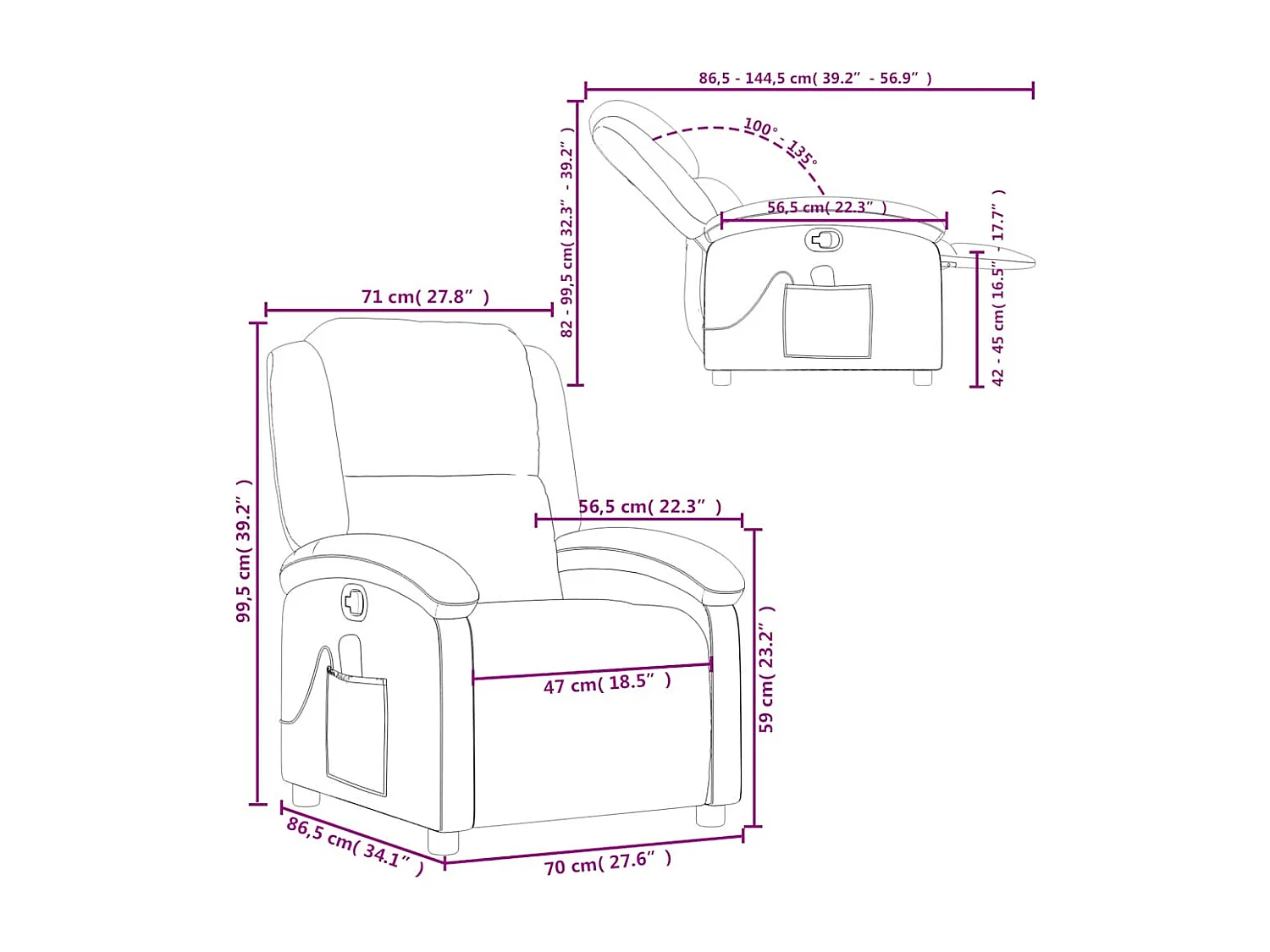 Fauteuil de massage inclinable noir cuir véritable