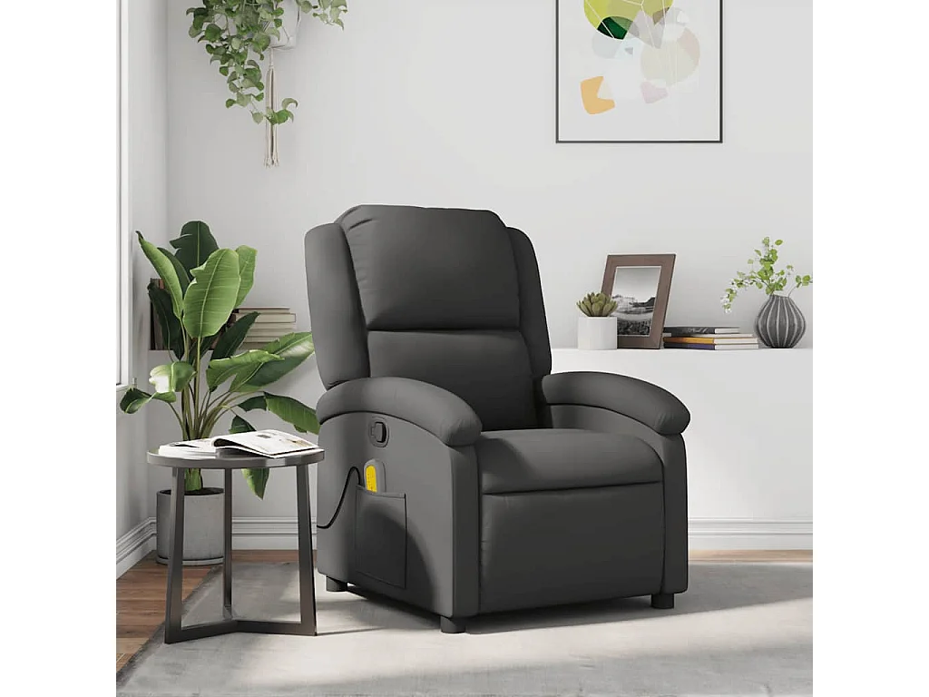 Fauteuil de massage inclinable gris cuir véritable