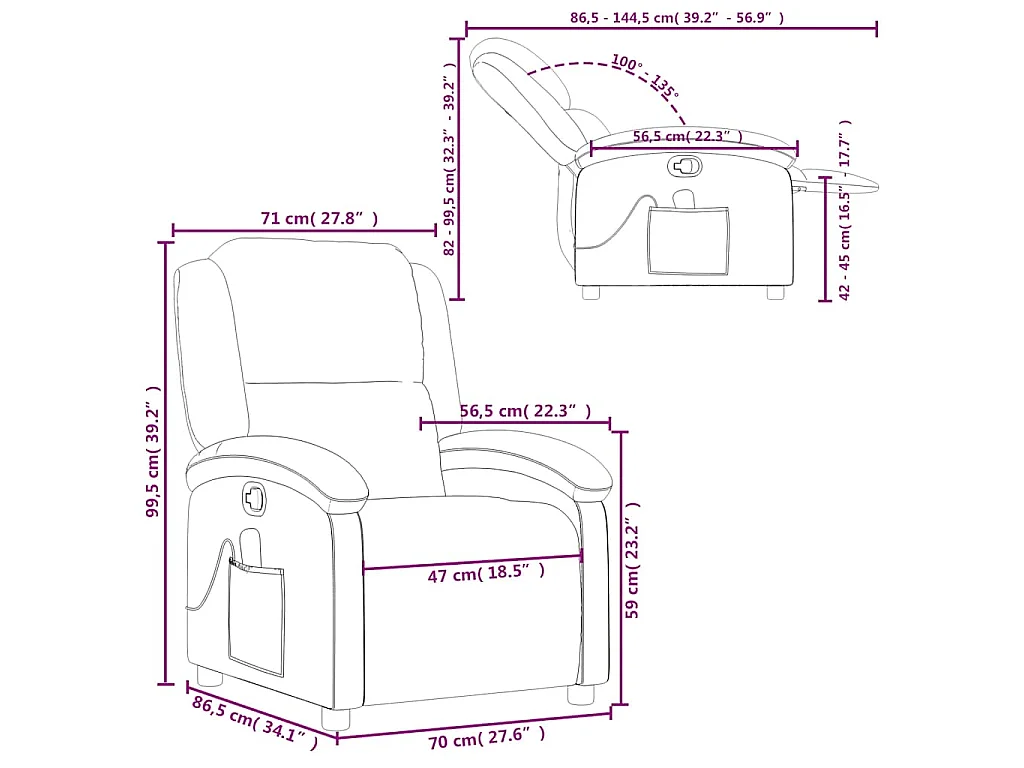Fauteuil de massage inclinable gris cuir véritable
