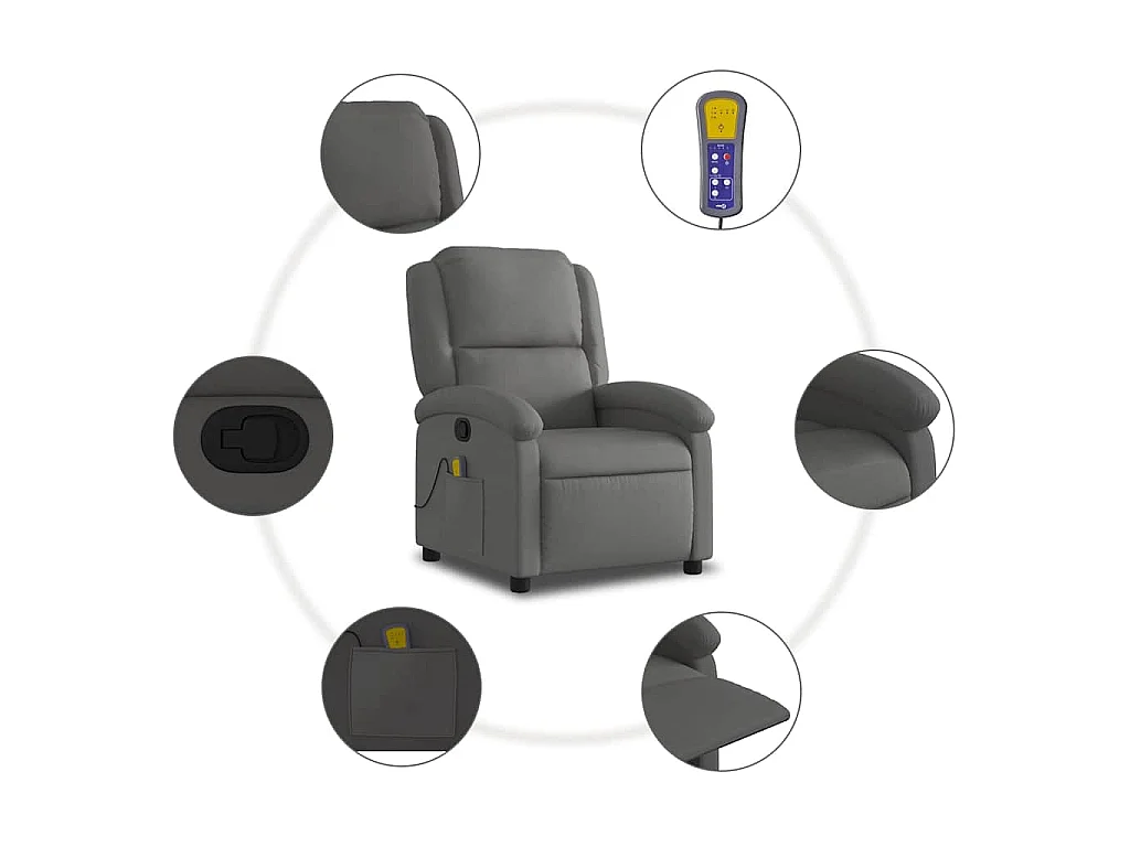 Fauteuil de massage inclinable gris cuir véritable