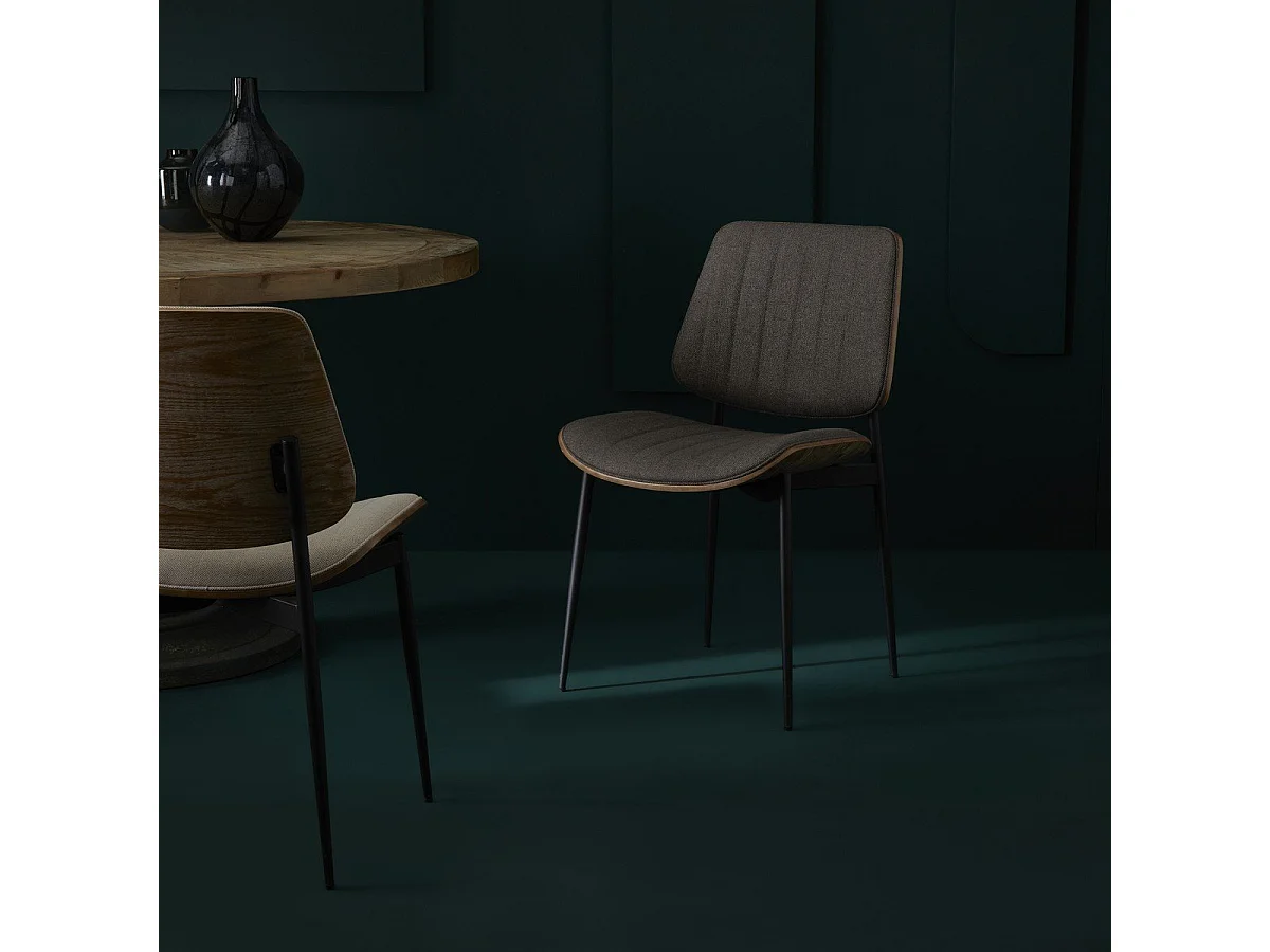 Lot de 2 chaises en tissu matelassé taupe H82,5 cm - GISELLE