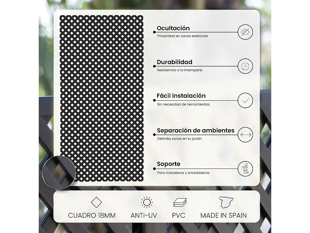 Celosía fija pvc antracita 18 mm nortene 0.8 X 1.15 M