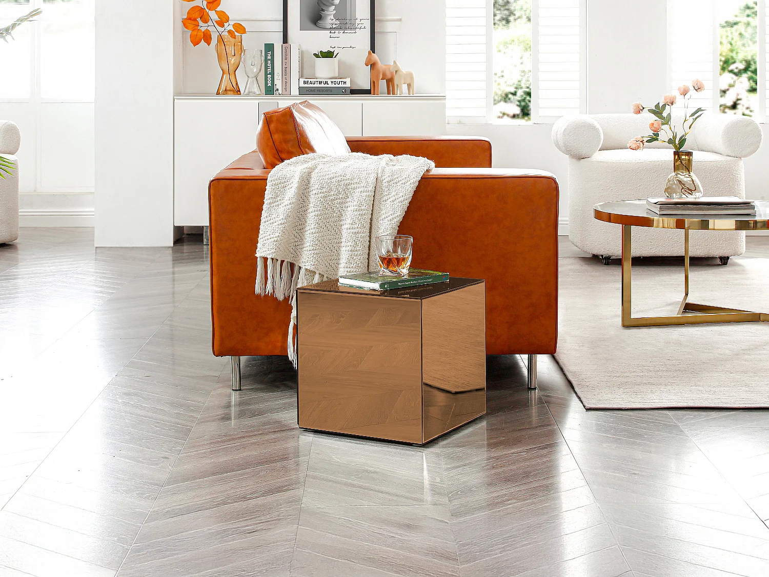 Table d'appoint en miroir fumé et MDF - Marron - CUBIX de Pascal MORABITO