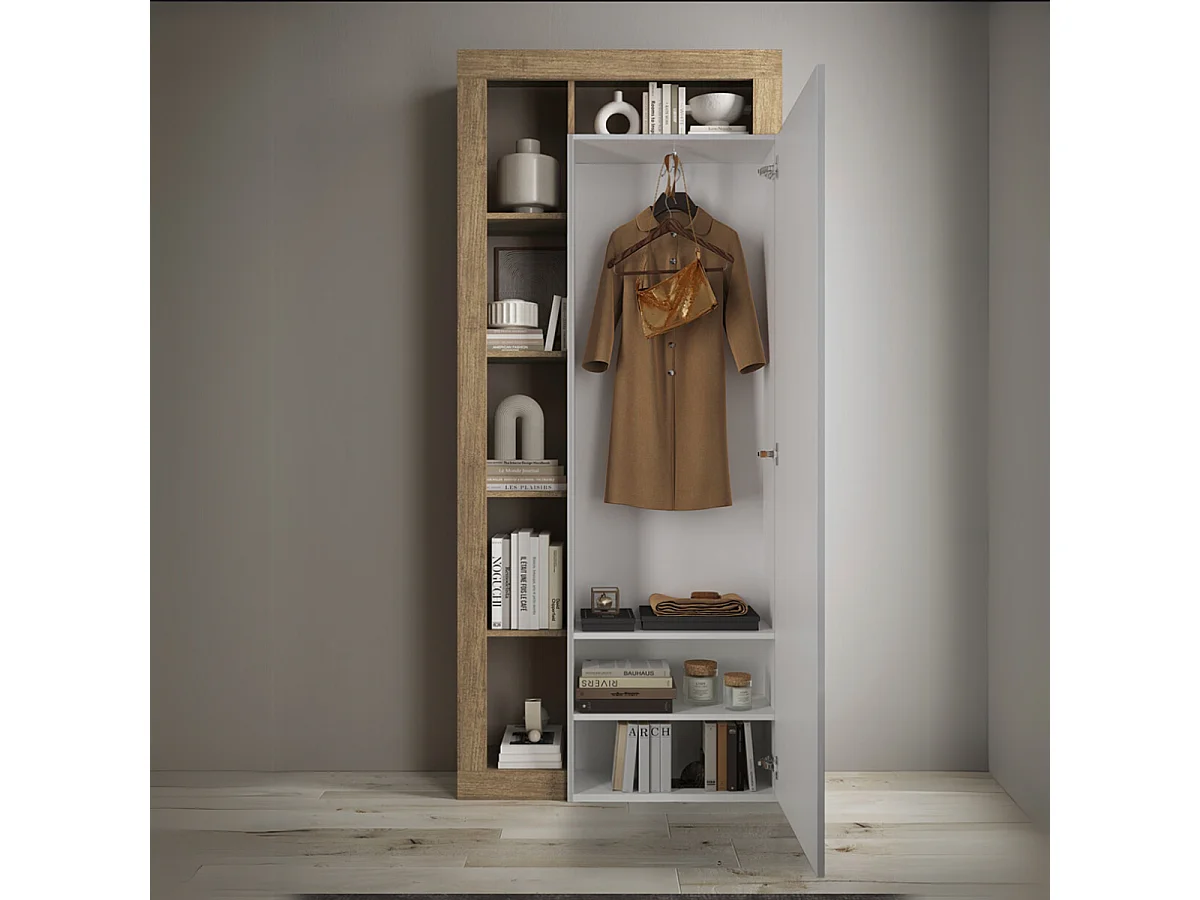 Armoire de rangement 1 porte avec miroir  H210 cm - HAMBURG