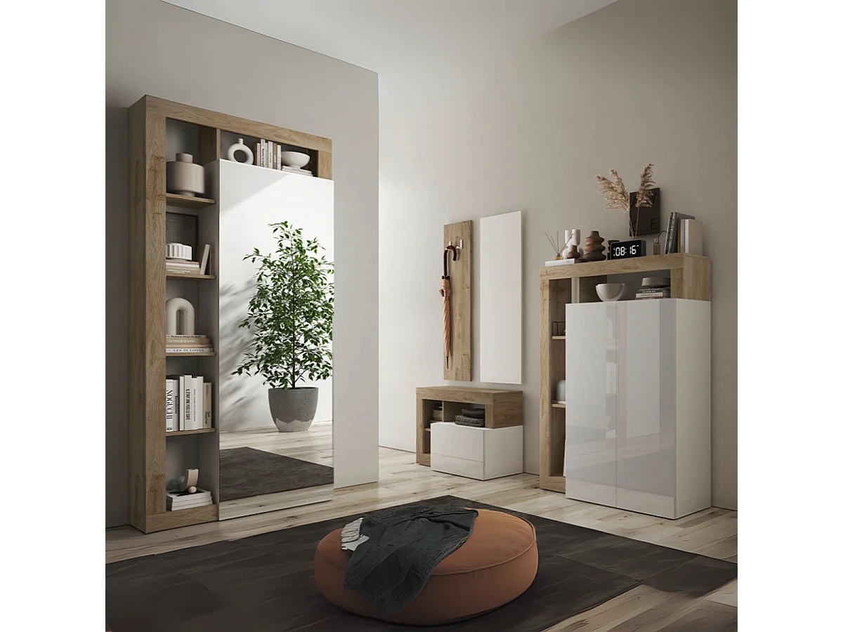 Armoire de rangement 1 porte avec miroir  H210 cm - HAMBURG