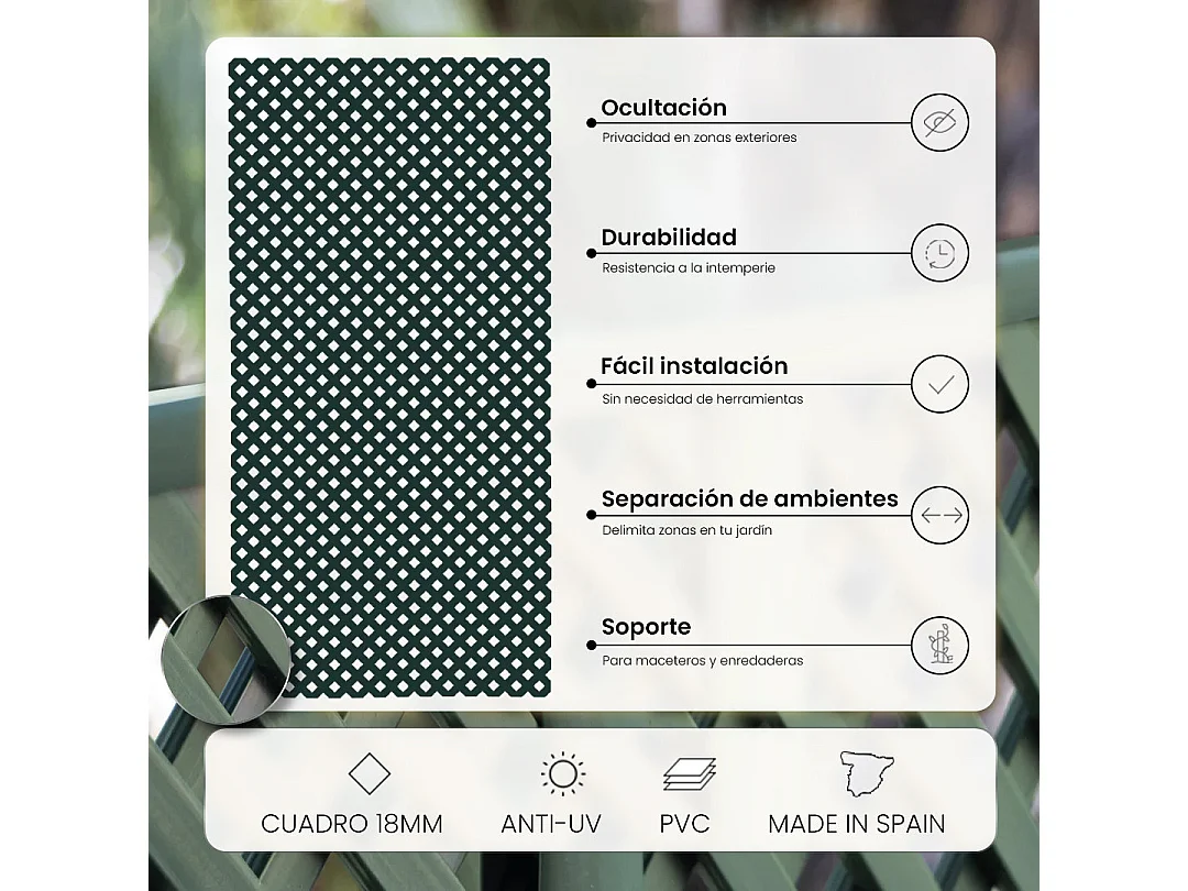 Celosía fija pvc verde 18 mm 0.6 X 1.15 M