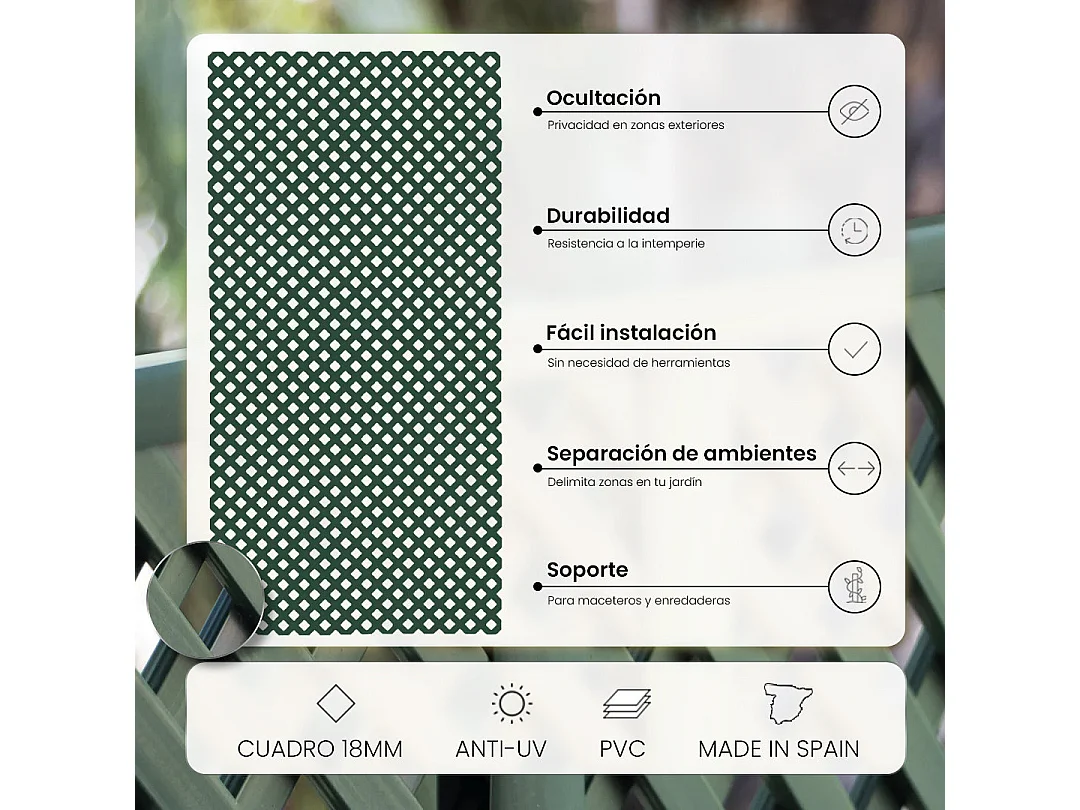 Celosía fija pvc verde 18 mm 1X2 M