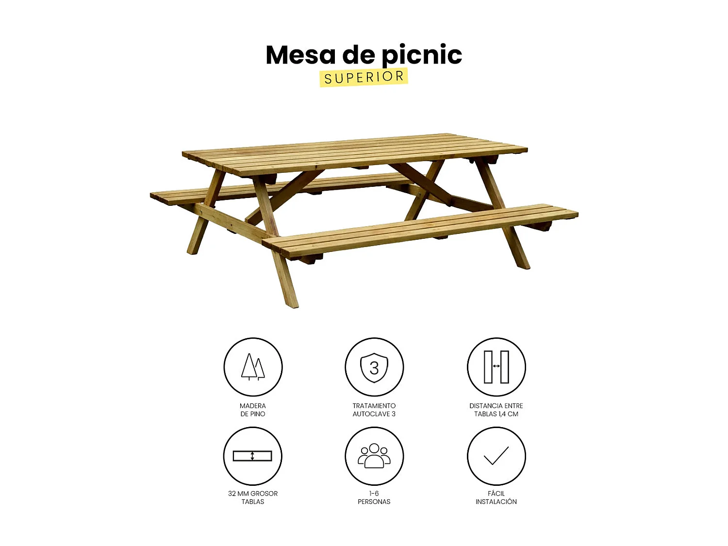 Mesa picnic superior 180x160x71 cm nortene 180X160X71 CM