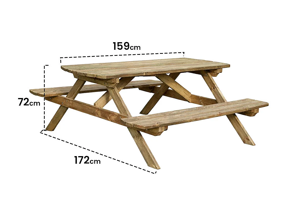 Mesa picnic basic madera de pino 72x172x159 cm nortene 72X172X159 CM