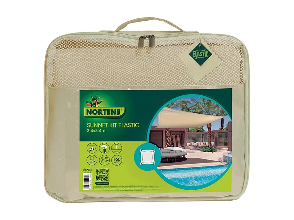 Vela de sombreo sunnet kit elastic triangular 3,4 x 3,4 x 3,4 m nortene 3.4X3.4M