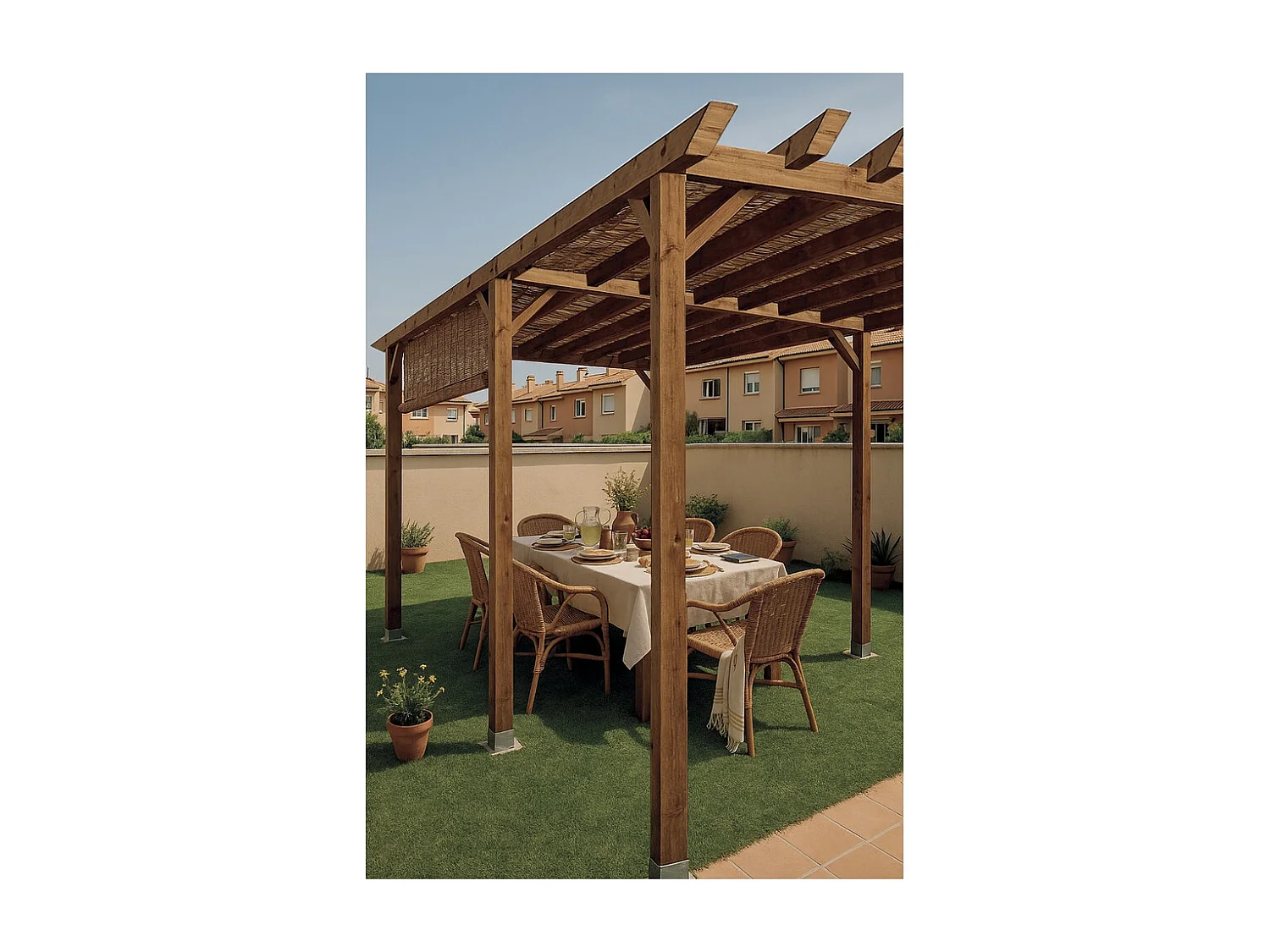 Kit pérgola madera 4x3.6x2.4 m + postes 9x9 nortene 4X3.60 M
