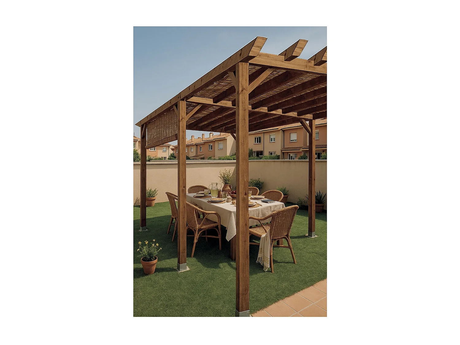 Kit pérgola madera 4x3.6x2.4 m + postes 9x9 nortene 4X3.60 M
