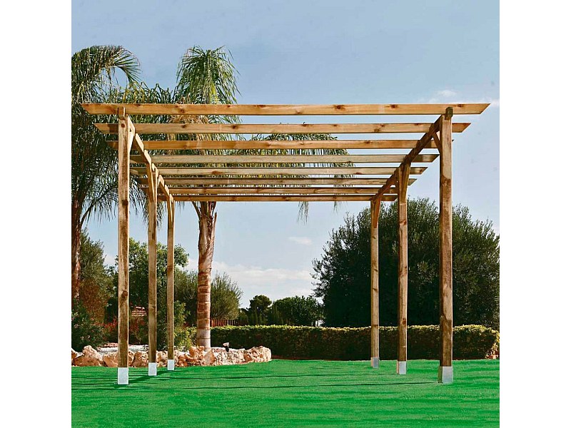 KIT PÉRGOLA MADERA 4X3.6X2.4 M + POSTES 9X9 NORTENE