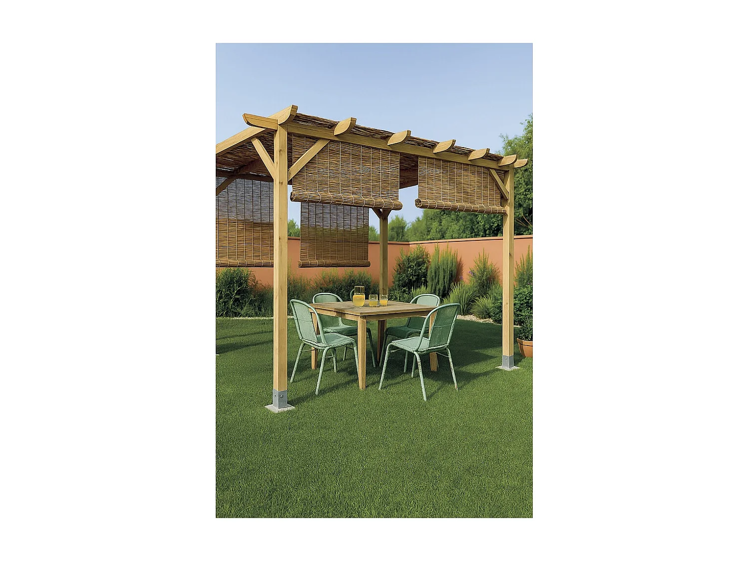 KIT PÉRGOLA MADERA 3X2.5X2.4 M + POSTES 7X7