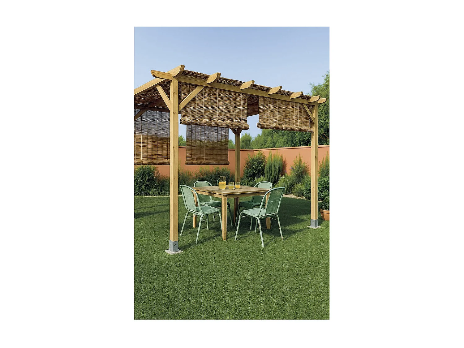 Kit pérgola madera 3x2.5x2.4 m + postes 7x7 3X2.50 M
