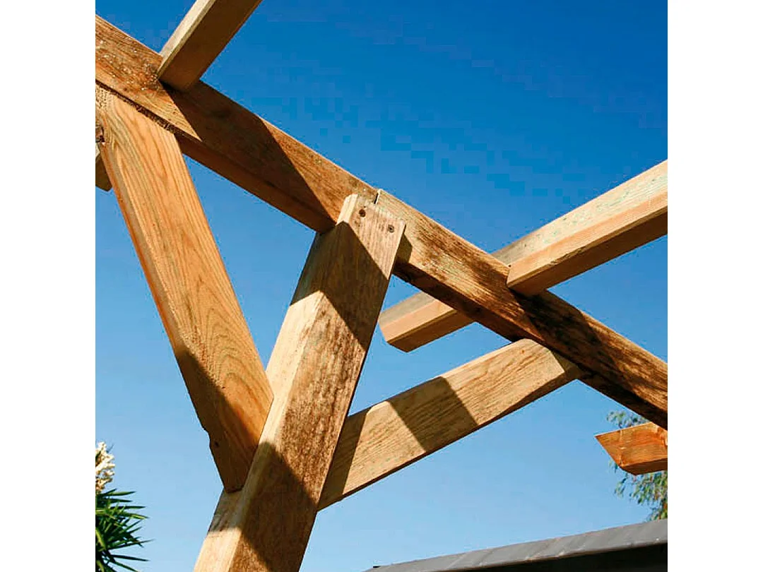 KIT PÉRGOLA MADERA 4X3.6X2.4 M + POSTES 12X12 NORTENE