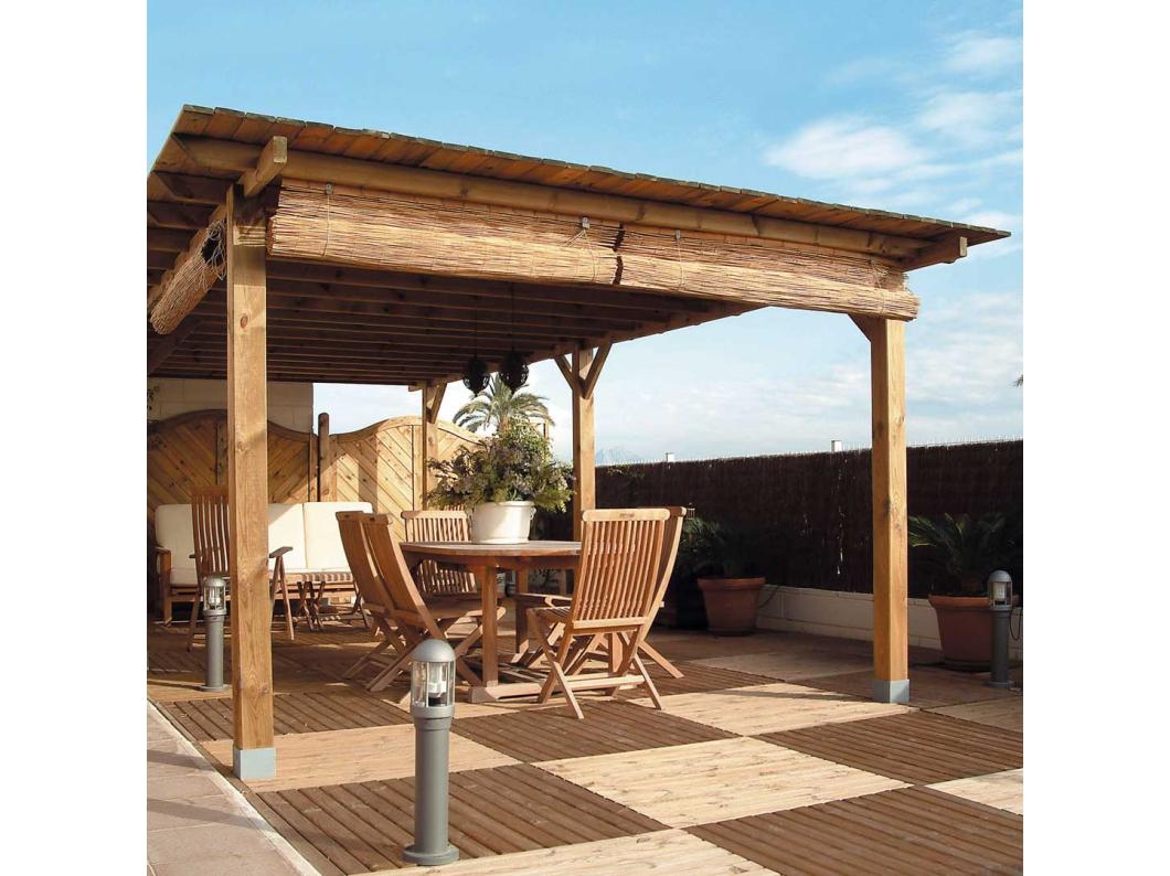 KIT PÉRGOLA MADERA 4X3.6X2.4 M + POSTES 12X12 NORTENE