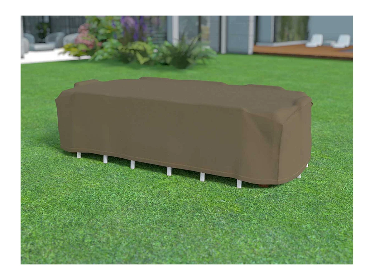 Housse de protection pour table rectangulaire + 8 chaises COVERTOP - Taupe - 325 x 205 x 90 cm