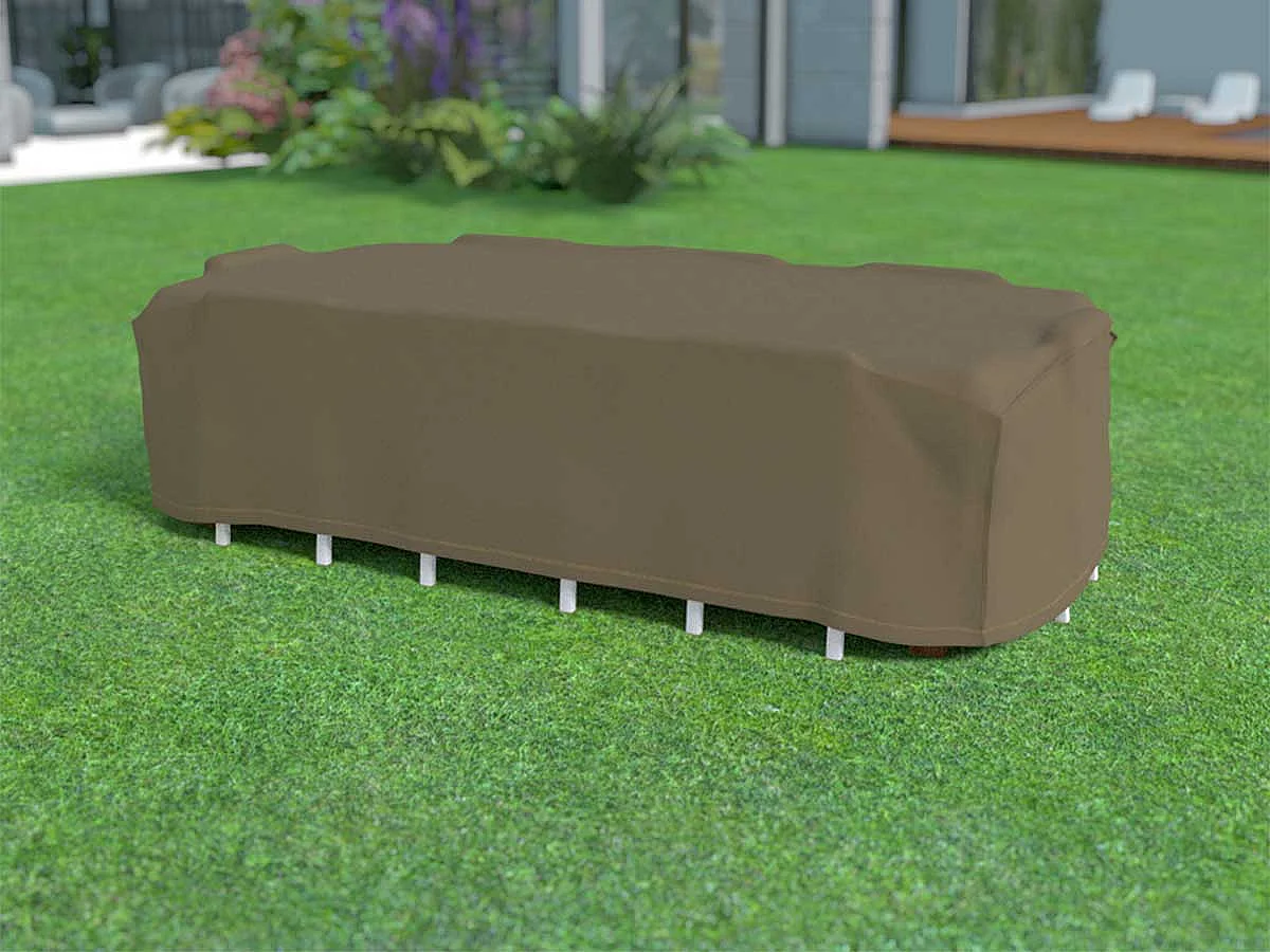 Housse de protection pour table rectangulaire + 8 chaises COVERTOP - Taupe - 325 x 205 x 90 cm