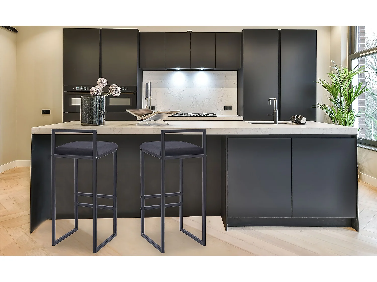 Tabouret de bar en métal Drakkar Noir et Velours Noir