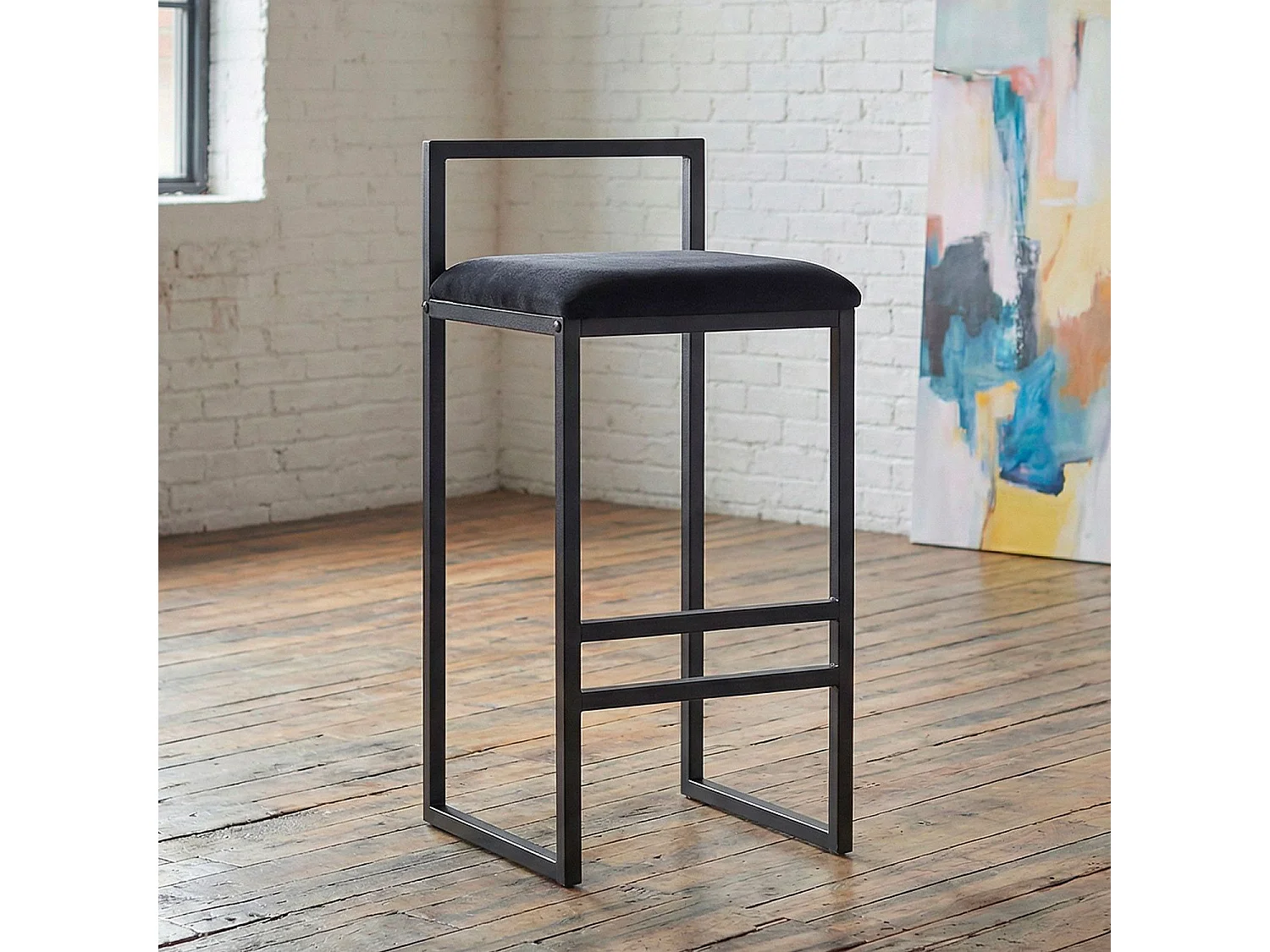 Barhocker aus schwarzem Metall Drakkar Noir und Schwarzem Samt Bequem und Elegant