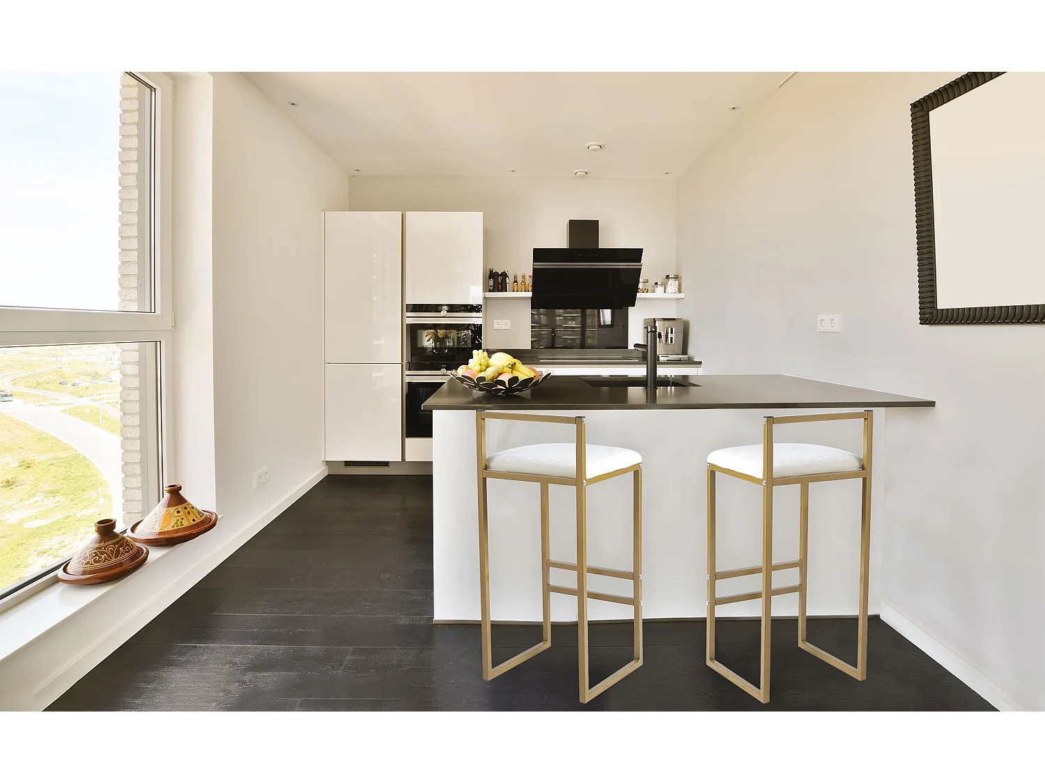 Tabouret de bar en métal Drakkar Or et Velours Crème