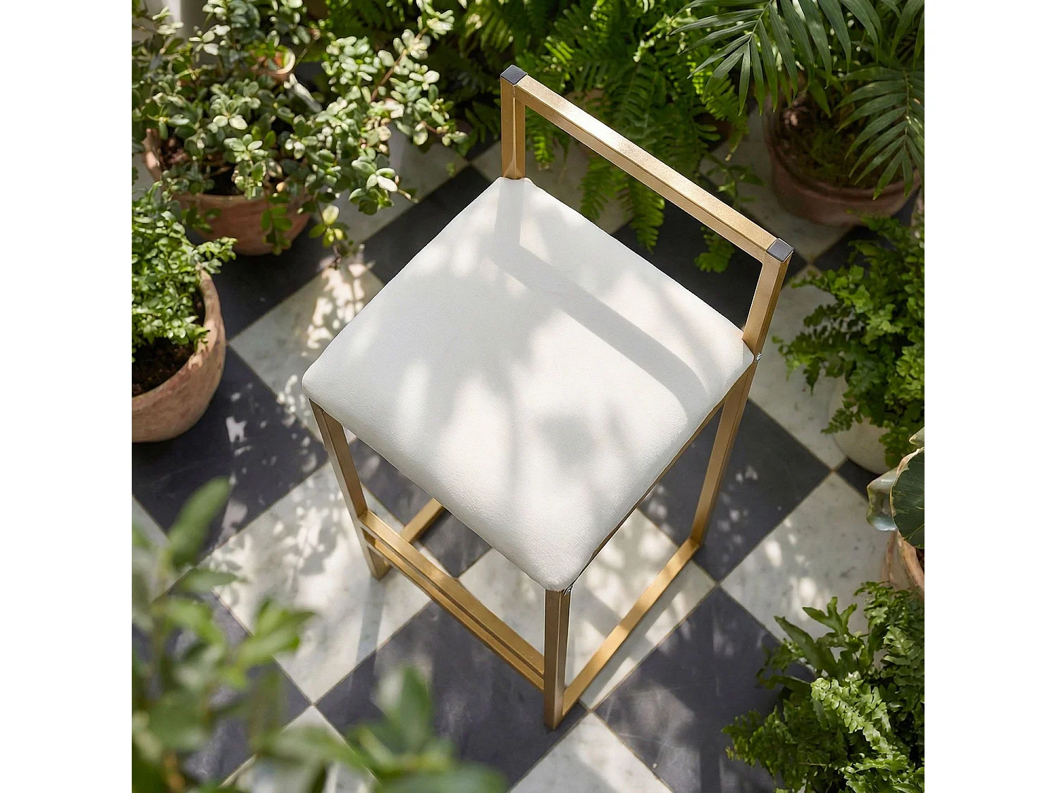 Tabouret de bar en métal Drakkar Or et Velours Crème