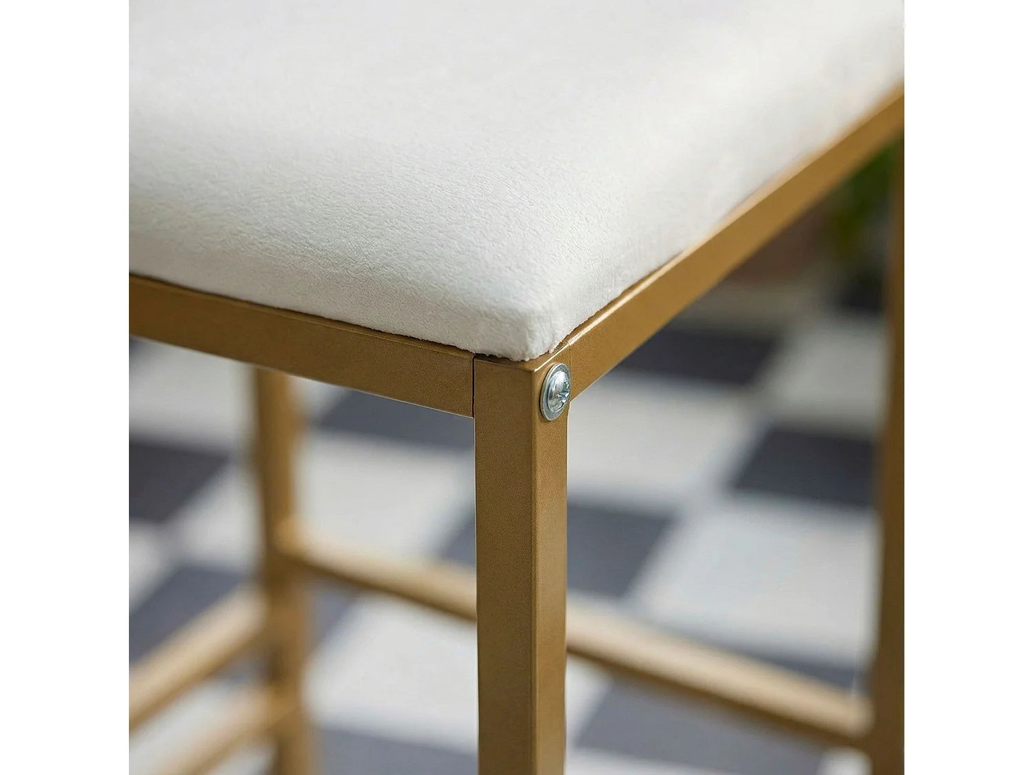 Tabouret de bar en métal Drakkar Or et Velours Crème