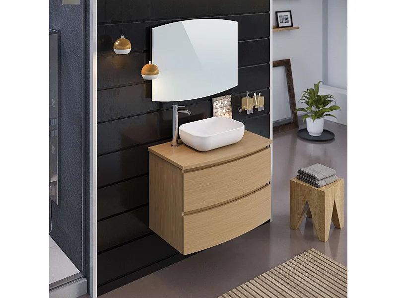 Meuble de salle de bain KIVE 2 tiroirs 80 cm chêne T-BATH Inclus lavabo