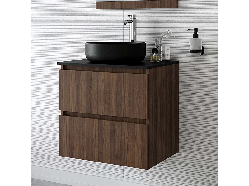 Meuble de salle de bain ORON 2 tiroirs 60 cm noyer T-BATH Inclus lavabo