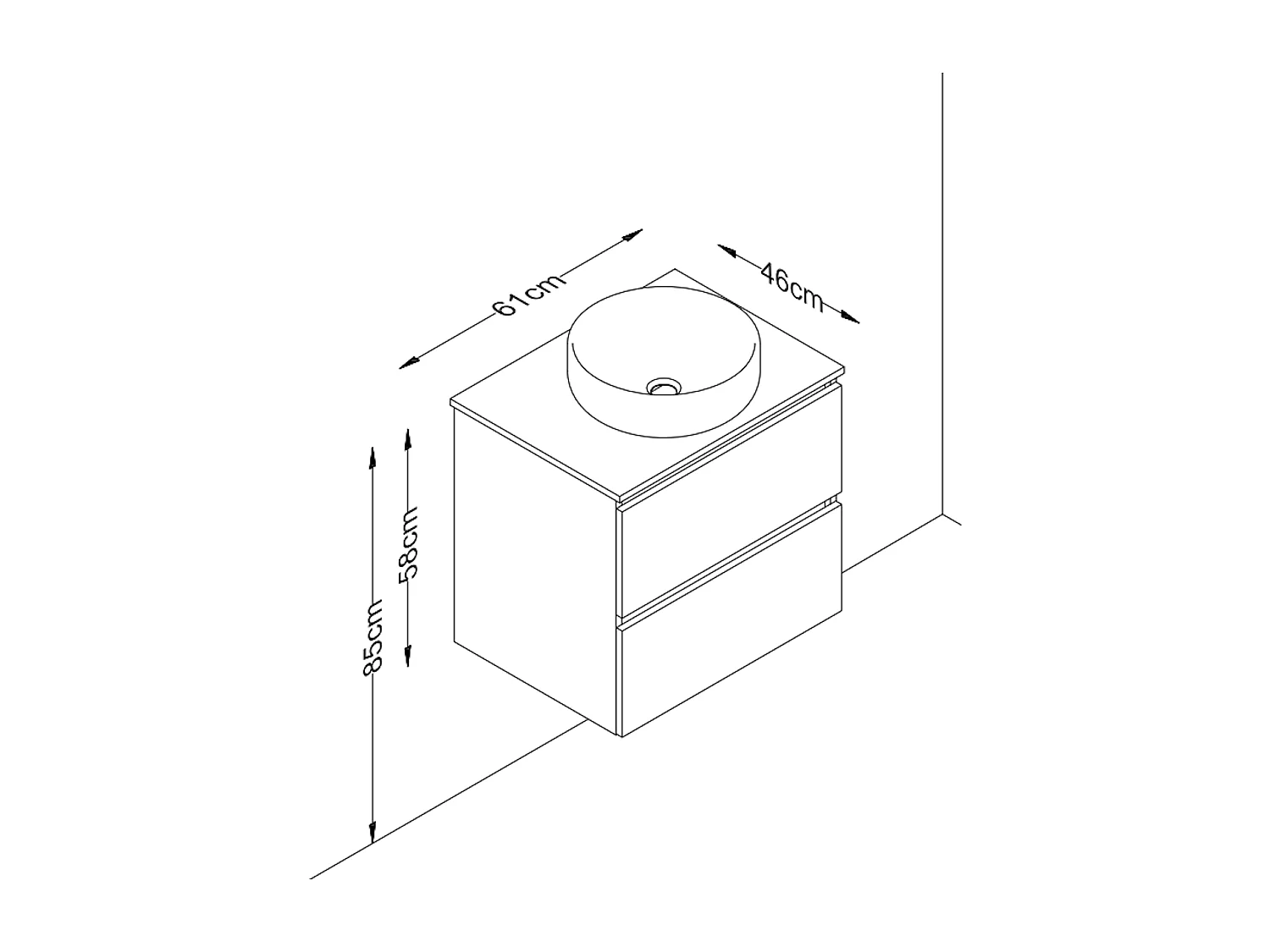 Meuble de salle de bain ORON 2 tiroirs 60 cm noyer T-BATH Inclus lavabo