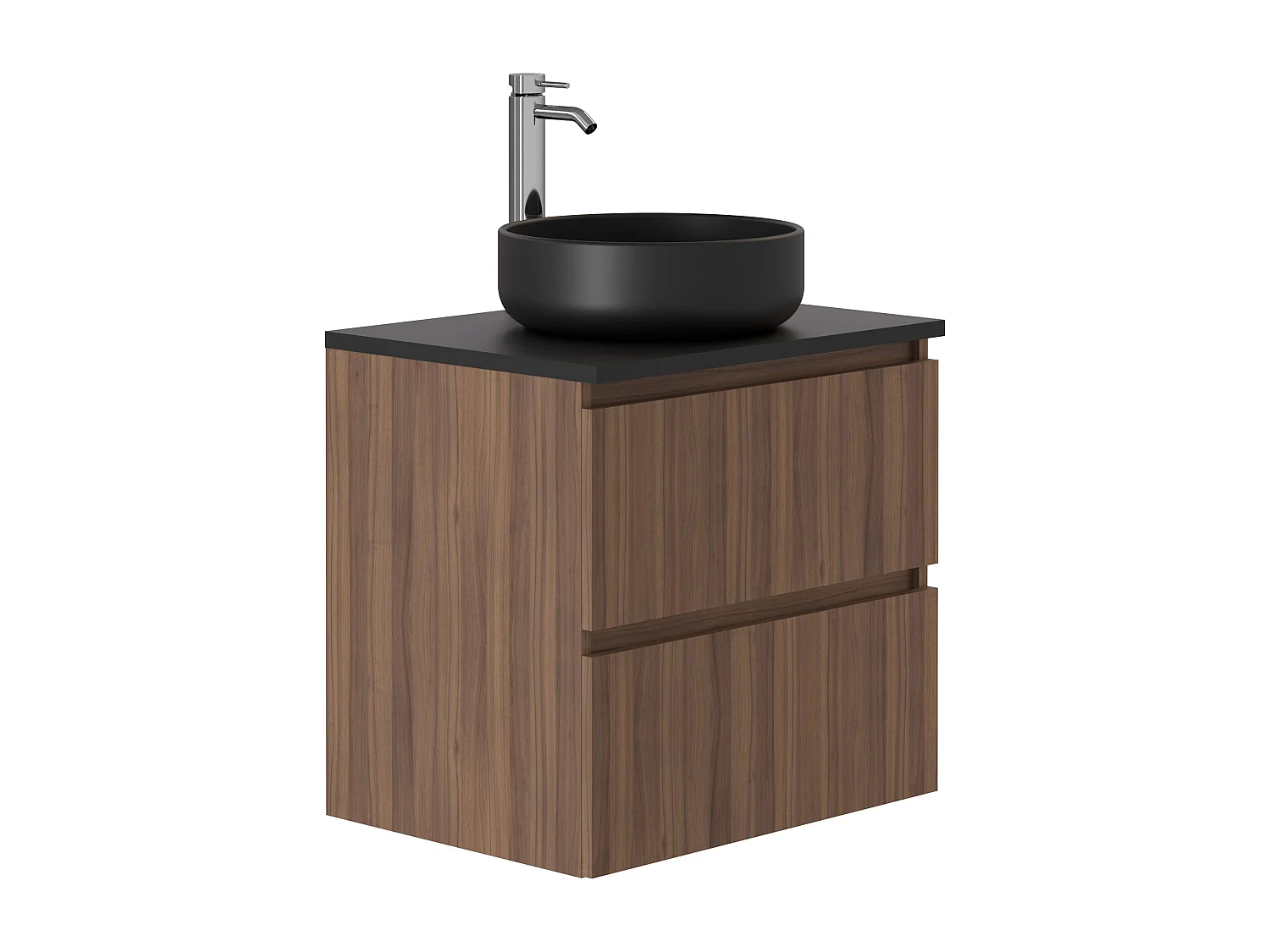 Meuble de salle de bain ORON 2 tiroirs 60 cm noyer T-BATH Inclus lavabo