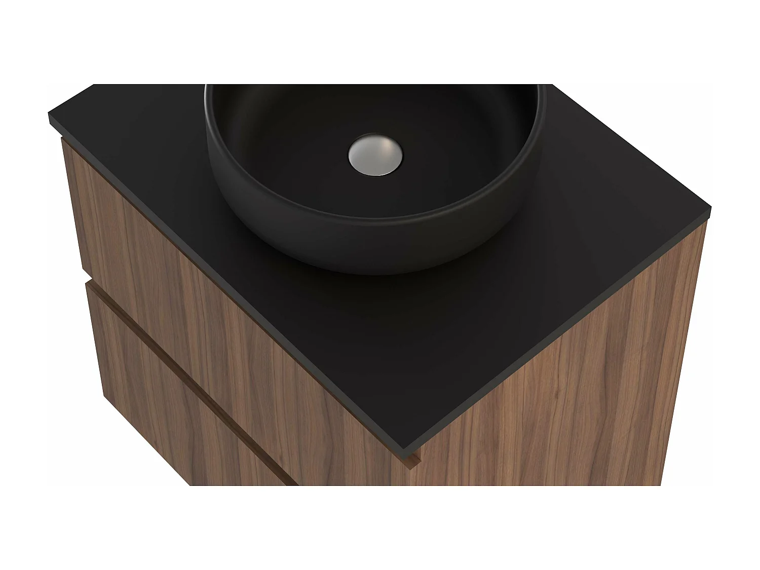 Meuble de salle de bain ORON 2 tiroirs 60 cm noyer T-BATH Inclus lavabo